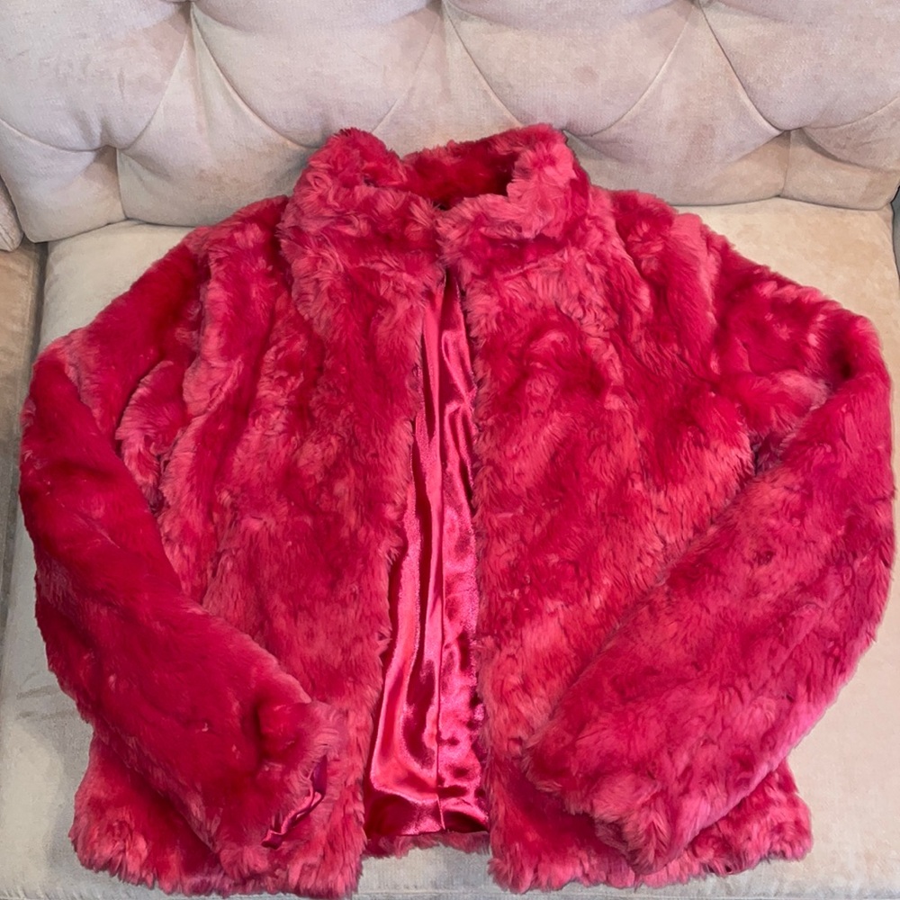 Hot pink faux fur coat